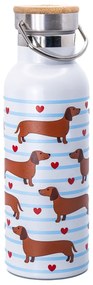 Svetlomodrá/hnedá cestovná antikoro fľaša 425 ml Sausage Dog – Sass &amp; Belle