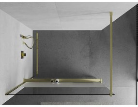 Mexen Kioto+, sprchová zástena Walk-In s poličkou a vešiakom 80 x 200 cm, 8mm číre sklo-námraza, zlatý matný profil, 800-080-121-55-35