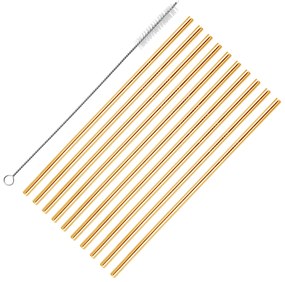 Bar@drinkstuff Rovné zlaté nerezové slamky s kefkou Množstvo: 10 ks
