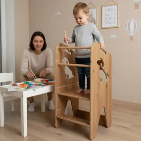 Detský kuchynský pomocník – bezpečná učiaca veža s nastaviteľnou výškou medveď