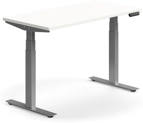 Výškovo nastaviteľný stôl QBUS, rovný, 1200x600 mm, strieborný rám, biela