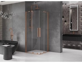 Mexen Velar Duo, sprchový kút s posuvnými dverami 80(dvere) x 80(dvere) cm, 8mm číre sklo, medená matná profil, 871-080-080-02-65