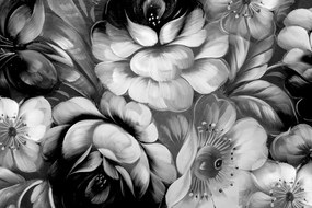 Obraz abstraktná maľba kvetín v čiernobielom prevedení