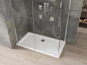 Mexen Omega, sprchovací kút s posuvnými dverami 140 (dvere) x 80 (stena) cm, 8mm číre sklo, chrómový profil + slim sprchová vanička 5cm, 825-140-080-01-00-4010