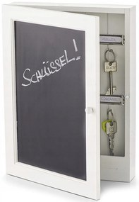 Skrinka na kľúče, vešiak na kľúče s tabuľou, drevená, biela BLACKBOARD