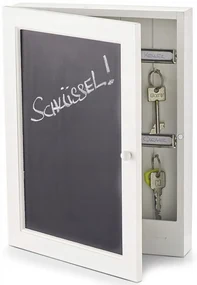 Skrinka na kľúče, vešiak na kľúče s tabuľou, drevená, biela BLACKBOARD