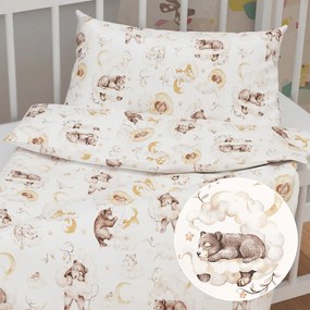 Biante Detské bavlnené posteľné obliečky do postieľky Sandra SA-456 Medvedíkovia zajačikovia a veveričky v oblakoch na bielom Do postieľky 90x130 a 40x60 cm