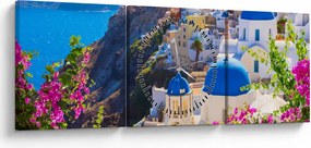Obraz - Santorini, Grécko (s hodinami) (90x30 cm)