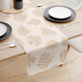Goldea behúň na stôl 100% bavlnené plátno - tropické listy na béžovom 50x140 cm