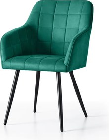 Sada šiestich jedálenských stoličiek LUXANO zamatové, fľaškovo zelené / čierne nohy (6 ks)