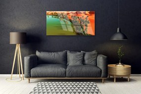 Skleneny obraz Jazero púšť palmy 100x50 cm