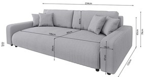 Svetlosivá menčestrová rozkladacia/s úložným priestorom pohovka 234 cm Sara – Ropez