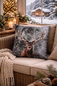 Sivá obliečka na vankúš s jeleňom Deer Christmas - 45*45 cm