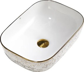 BPS-koupelny Keramické umývadlo na dosku HYD-MO-WH-MOD1-455 45,5x32,5 cm, biele/zlato-strieborný dekor