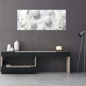 Obraz - Zlatá labuť na vode (120x50 cm)