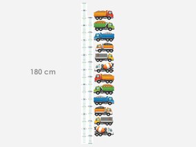 Detský meter s nákladnými autami textilní prelepiteľná nálepka na stenu výška 160 cm