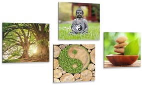 Set obrazov Feng Shui v zelenom prevedení - 4x 60x60