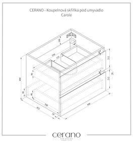 CERANO - Kúpeľňová skrinka pod umývadlo Carole - biela matná - 60x49, 8x46 cm