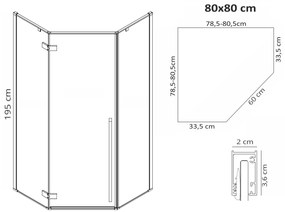 Rea Diamond Black, päťuholníkový sprchový kút 80 x 80 cm, 6mm číre sklo, čierna matná, REA-K6900