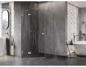 Mexen Lunar, päťuholníkový sprchový kút s ľavým sklonom 80 x 100 cm, 8mm číre sklo, oceľový profil, 831-080L-100P-97-00-L