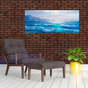 Obraz - Olejomaľba mora s čajkami (120x50 cm)