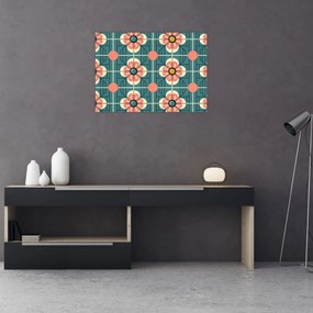 Sklenený obraz - Retro vzor s kvetmi (70x50 cm)