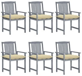 Záhradné stoličky s podložkami 6 ks akáciový masív sivé 3078239