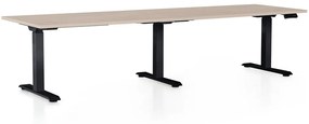 Výškovo nastaviteľný stôl OfficeTech Long, 260 x 80 cm, čierna podnož, dub