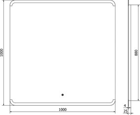 Mexen Nida, LED kúpeľňové zrkadlo s podsvietením 100x100 cm, 6000K, ochrana proti zahmlievaniu, 9806-100-100-611-00