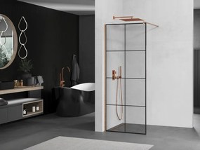 Mexen Kioto, sprchová zástena Walk-In 70 x 200 cm, 8mm číre sklo čierny vzor, medený matný profil, 800-070-101-65-77