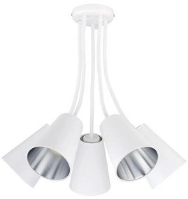 TK Lighting Luster na tyči WIRE 5xE27/15W/230V biela/strieborná TK3242