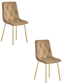 Set dvoch jedálenských stoličiek LIBRA zamatové, hnedé / zlaté nohy (2 ks)