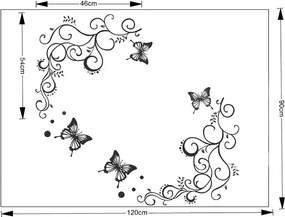 Samolepka na stenu "Ornament s motýľmi" 120x90 cm