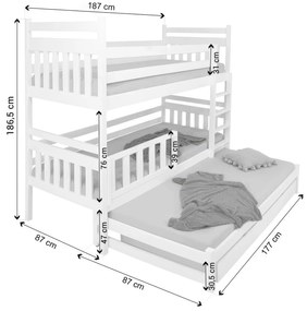 Wilsondo Poschodová posteľ s prístelkou Petra 5 - prírodná Rozmer: 180x80