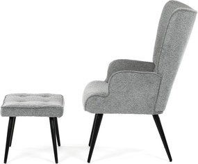 Relaxačné kreslo ušiak s taburetom ROYAL II — kov, látka, sivá