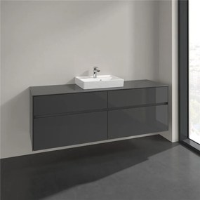 VILLEROY &amp; BOCH Collaro závesná skrinka pod umývadlo na dosku (umývadlo v strede), 4 zásuvky, 1600 x 500 x 548 mm, Glossy Grey, C07700FP