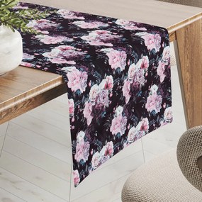 Biante Zamatový behúň na stôl Tamara TMR-011 Kvetiny na čiernom 45x120 cm
