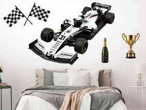 Biela formula F1 textilní prelepiteľná nálepka na stenu hárok 75 x 55 cm