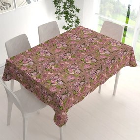 Biante Bavlnený obdĺžnikový obrus Sandra SA-554 Ruže a hortenzie na hnedom 120x140 cm