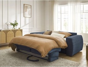 Tmavomodrá menčestrová pohovka na každodenné spanie/rozkladacia 220 cm Hugo – Bobochic Paris
