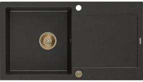 Mexen Leo, drez granitový 900x500x190 mm, 1-komorový, čierna-zlatá metalíza so zlatým sifónom, 6501901010-75-G
