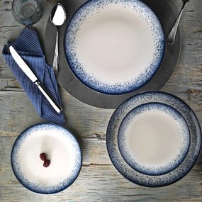 24-dielna jedálenská súprava, biela/modrá, porcelán