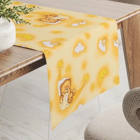 Biante Detský bavlnený behúň na stôl Sandra SA-727 Spiace medvedíky na žltooranžovom 45x160 cm