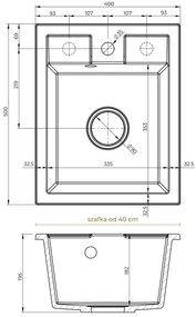 Sink Quality Ferrum 40, kuchynský granitový drez 400x500x195 mm + zlatý sifón, biela, SKQ-FER.W.1K40.XG