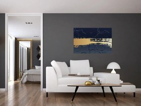 Obraz - Modrá a zlatá abstrakcia N⁰2 (90x60 cm)