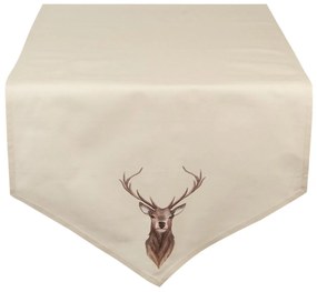 Béžový behúň na stôl s jeleňom Cosy Lodge - 50 * 160 cm