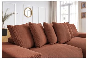 Terakotová menčestrová rozkladacia/s úložným priestorom rohová pohovka Voltaire – Bobochic Paris