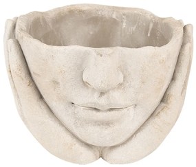 Béžový cementový kvetináč hlava ženy v dlaniach S - 17*17*11 cm