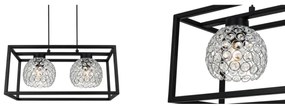 Závesné svietidlo Crystal cage, 2x strieborné krištáľové tienidlo v kovovom ráme