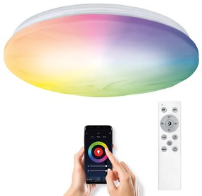 Solight WO792 Stropné smart svietidlo WAVE LED 30W, RGB+CCT, 2300lm, IP20, biela, wifi, diaľkový ovládač